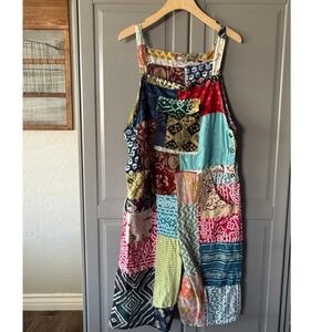 Ashley Taylor Bohemian Hippie Patchwork Short Wide-Leg Overalls, Multi, OS